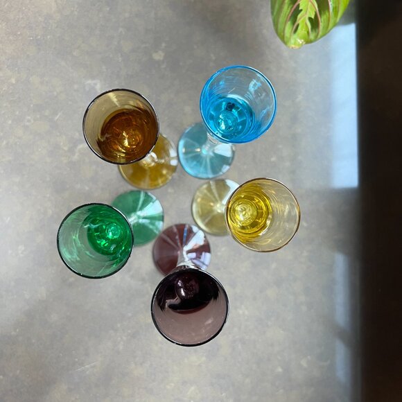 Stuart Lot 5 Long Stem Cordial Flute IONA AIR TRAP SPIRAL TWIST Colorful Crystal - Picture 14 of 16